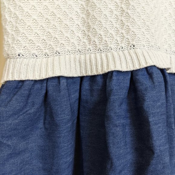 Girls Knit White and Blue Dress with Embroidered bunny and pompom - Picture 8 of 14